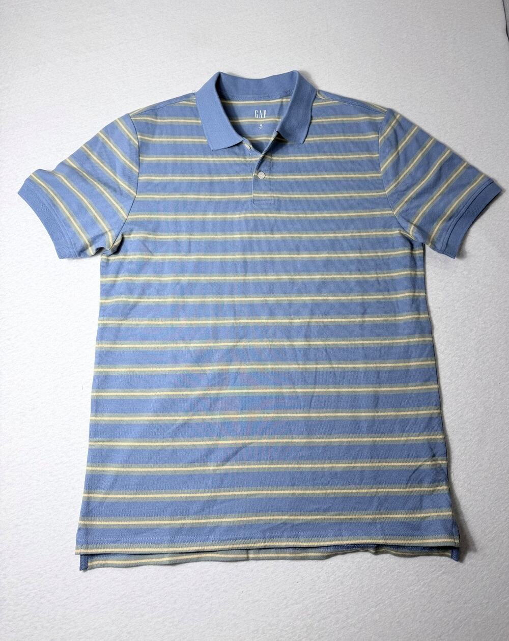 Gap Men's Lightweight Waffle-Like Textured Pique Polo Size M Light Blue/yellow